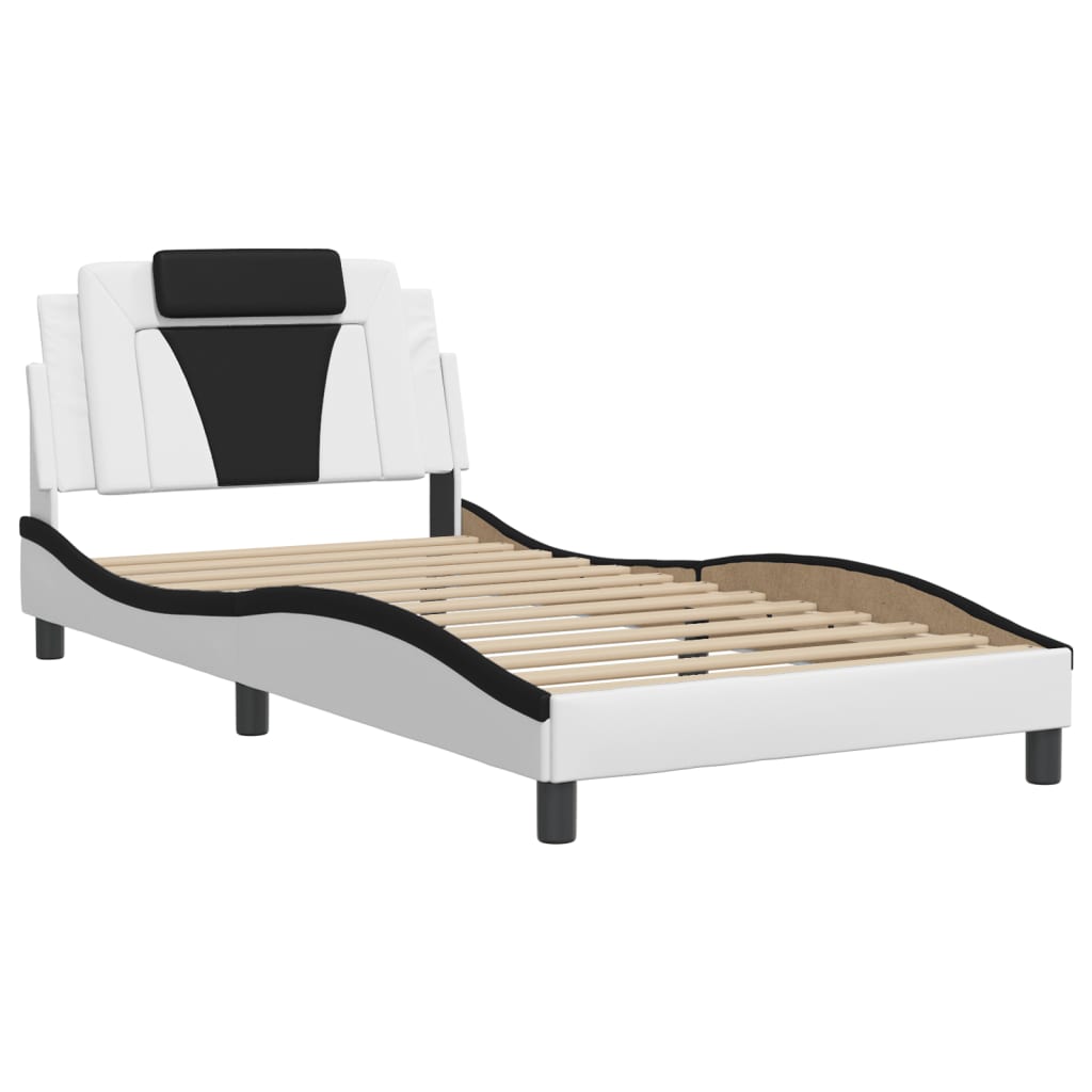 vidaXL Estructura de cama con cabecero cuero sintético blanco y negro