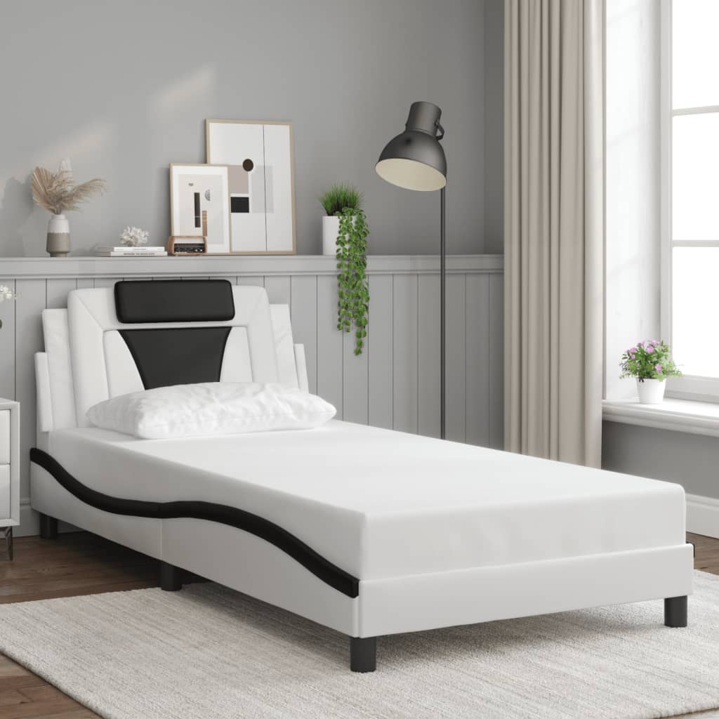 vidaXL Estructura de cama con cabecero cuero sintético blanco y negro