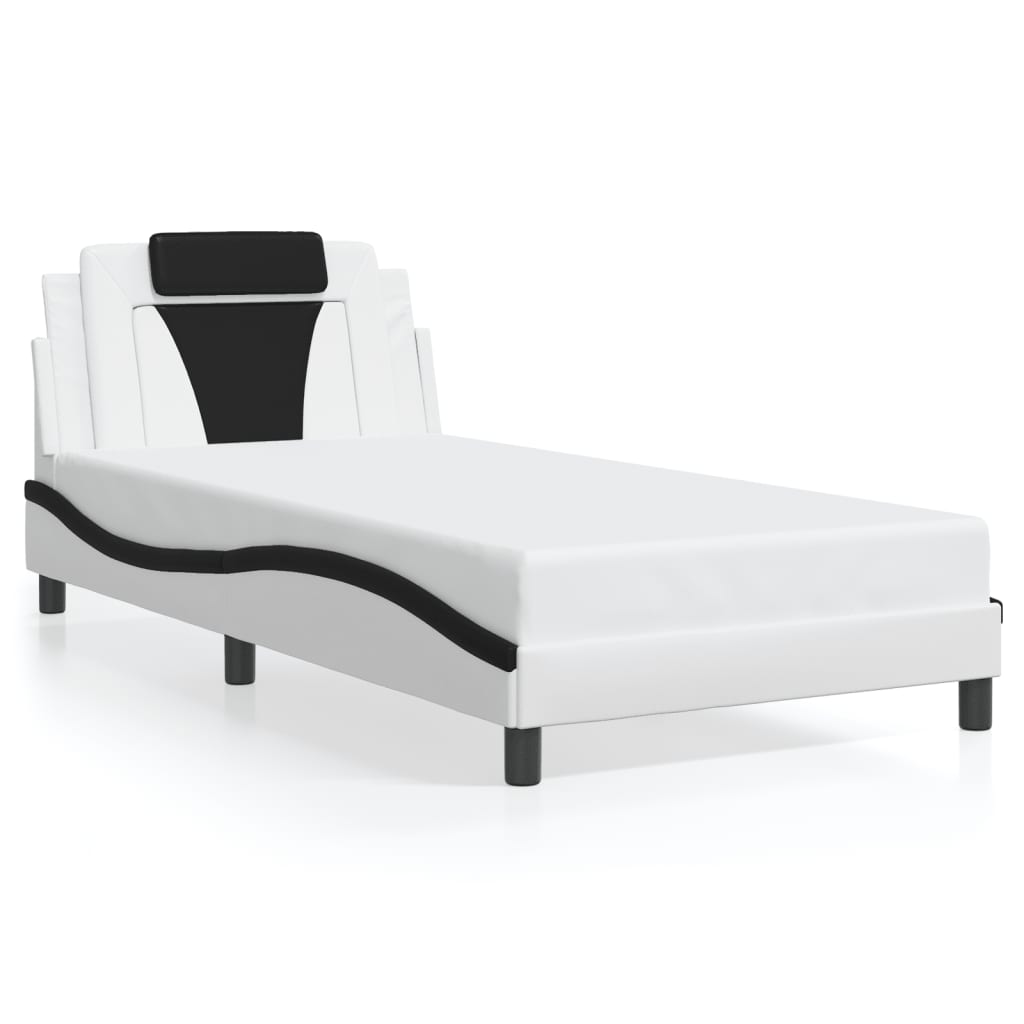 vidaXL Estructura de cama con cabecero cuero sintético blanco y negro