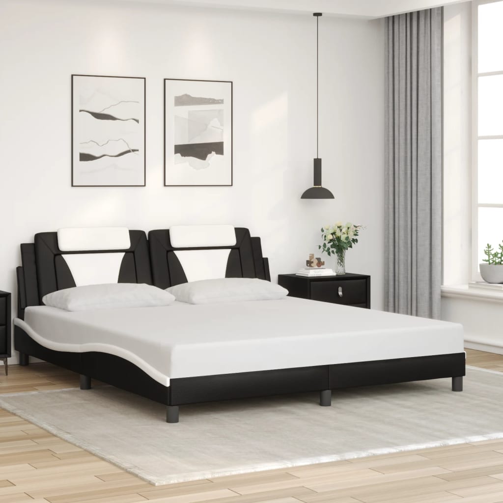 vidaXL Estructura de cama con cabecero cuero sintético negro y blanco