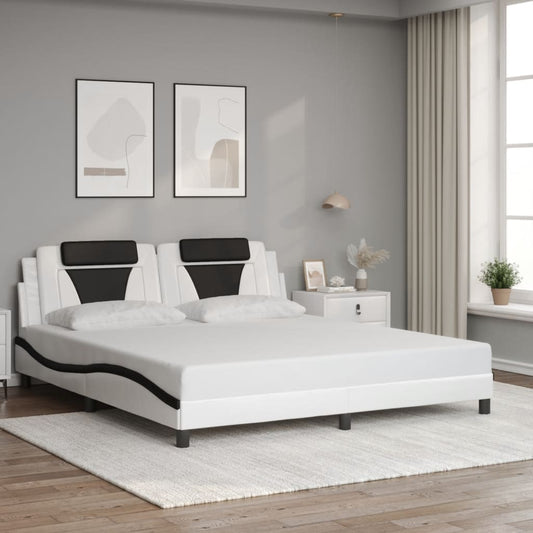 vidaXL Estructura de cama con cabecero cuero sintético blanco y negro