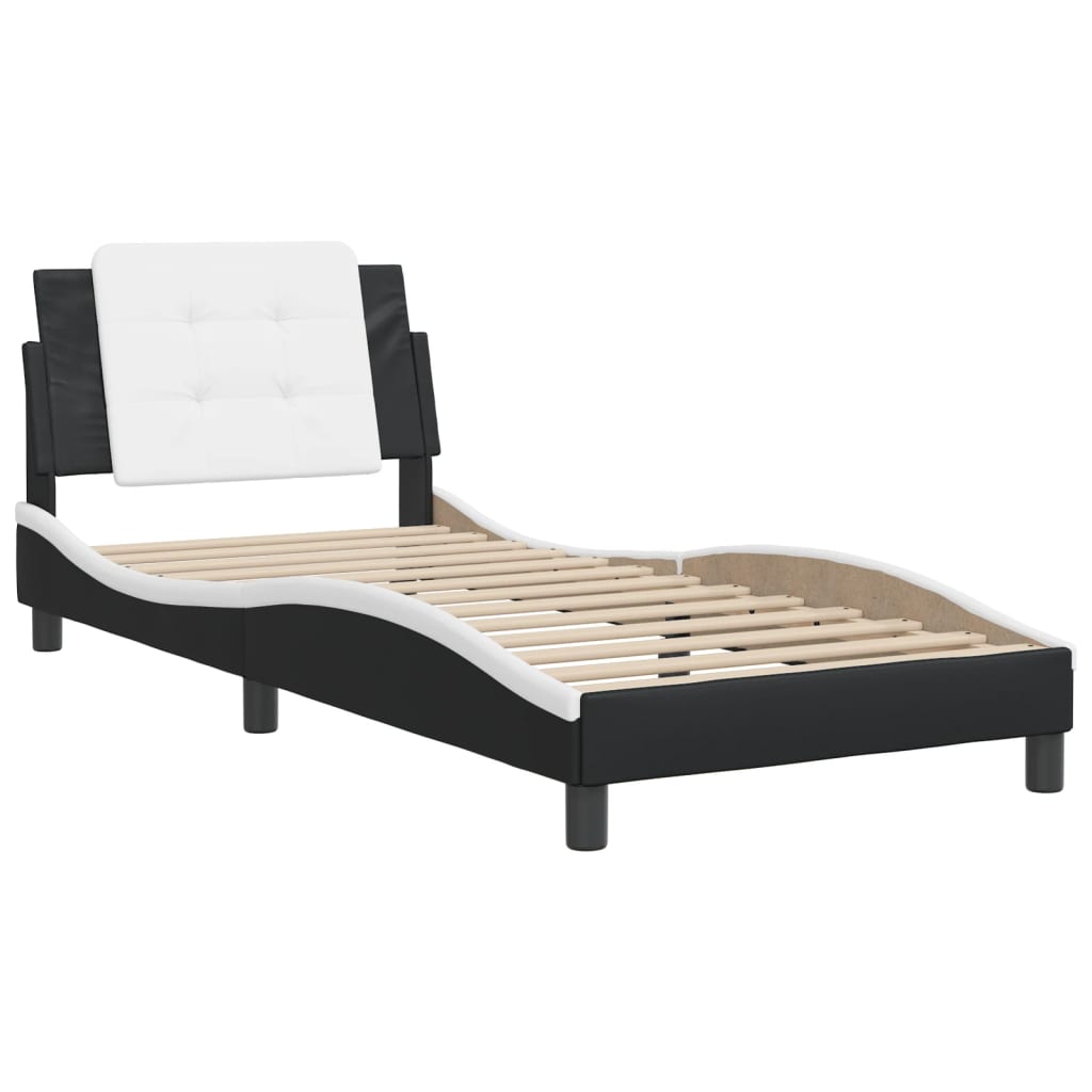 vidaXL Cama con cabecero cuero sintético negro y blanco 80x200 cm