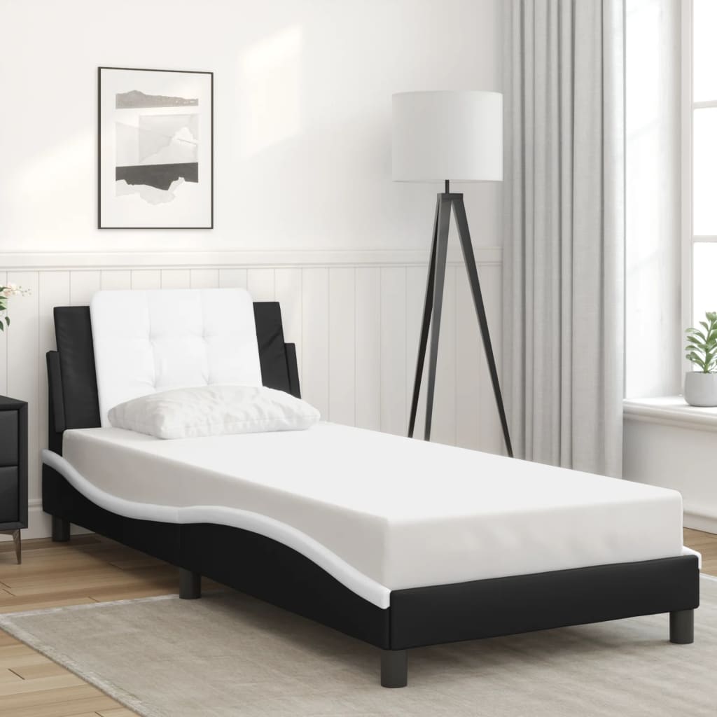 vidaXL Cama con cabecero cuero sintético negro y blanco 80x200 cm