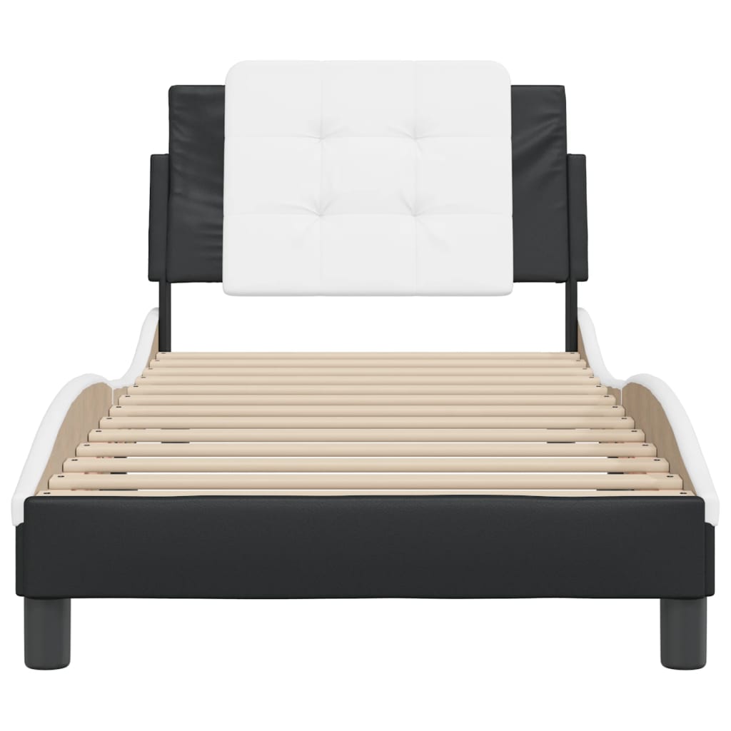 vidaXL Cama con cabecero cuero sintético negro y blanco 80x200 cm