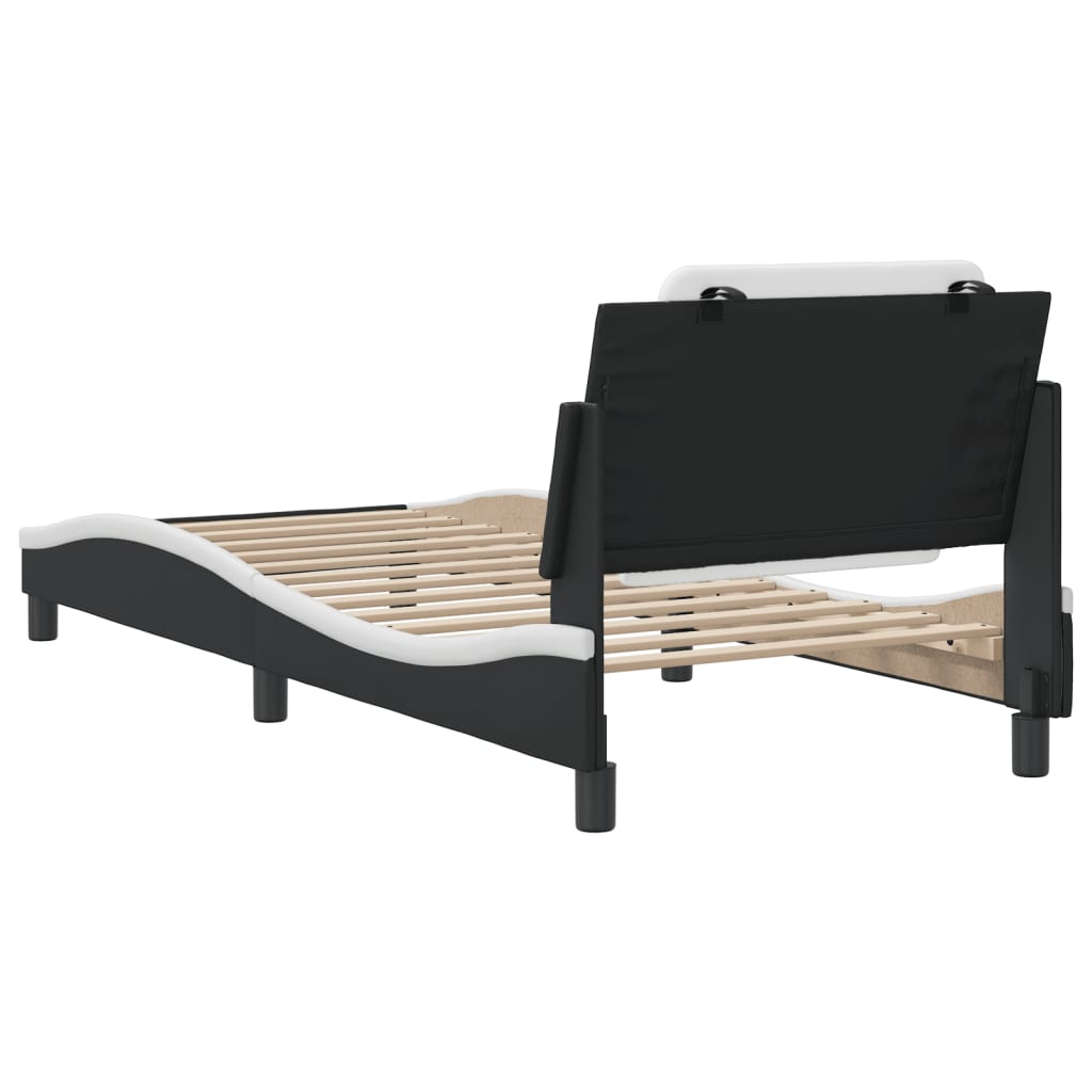 vidaXL Cama con cabecero cuero sintético negro y blanco 80x200 cm