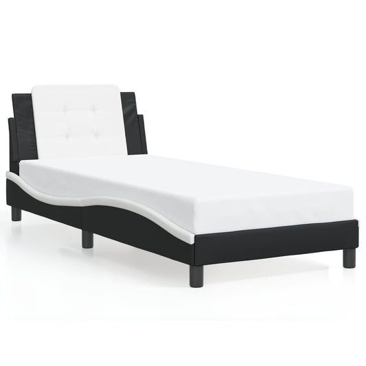 vidaXL Cama con cabecero cuero sintético negro y blanco 80x200 cm