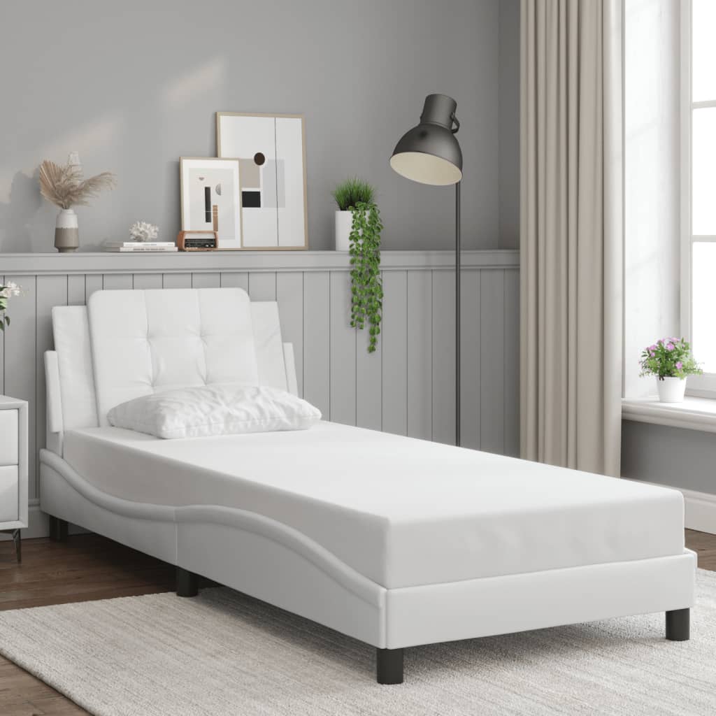 vidaXL Estructura de cama sin colchón cuero sintético blanco 90x190 cm