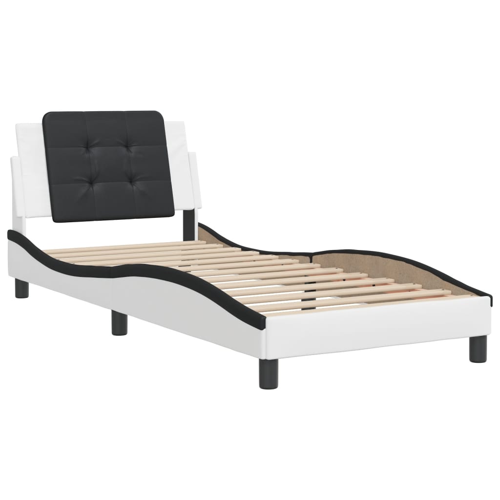 vidaXL Estructura de cama con cabecero cuero sintético blanco y negro