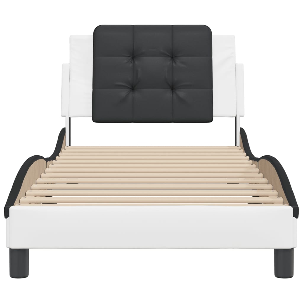 vidaXL Estructura de cama con cabecero cuero sintético blanco y negro