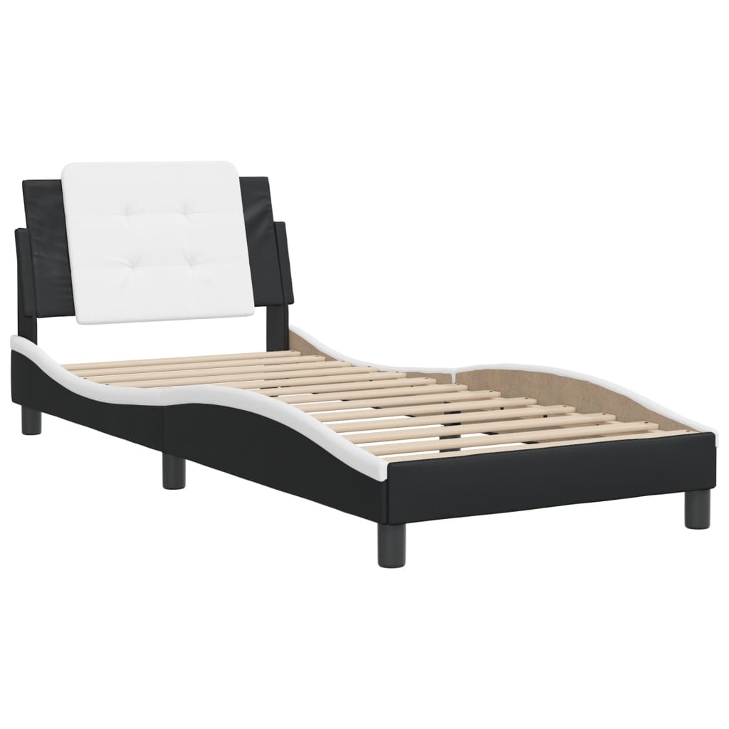 vidaXL Estructura cama cabecero cuero sintético negro blanco 90x200 cm