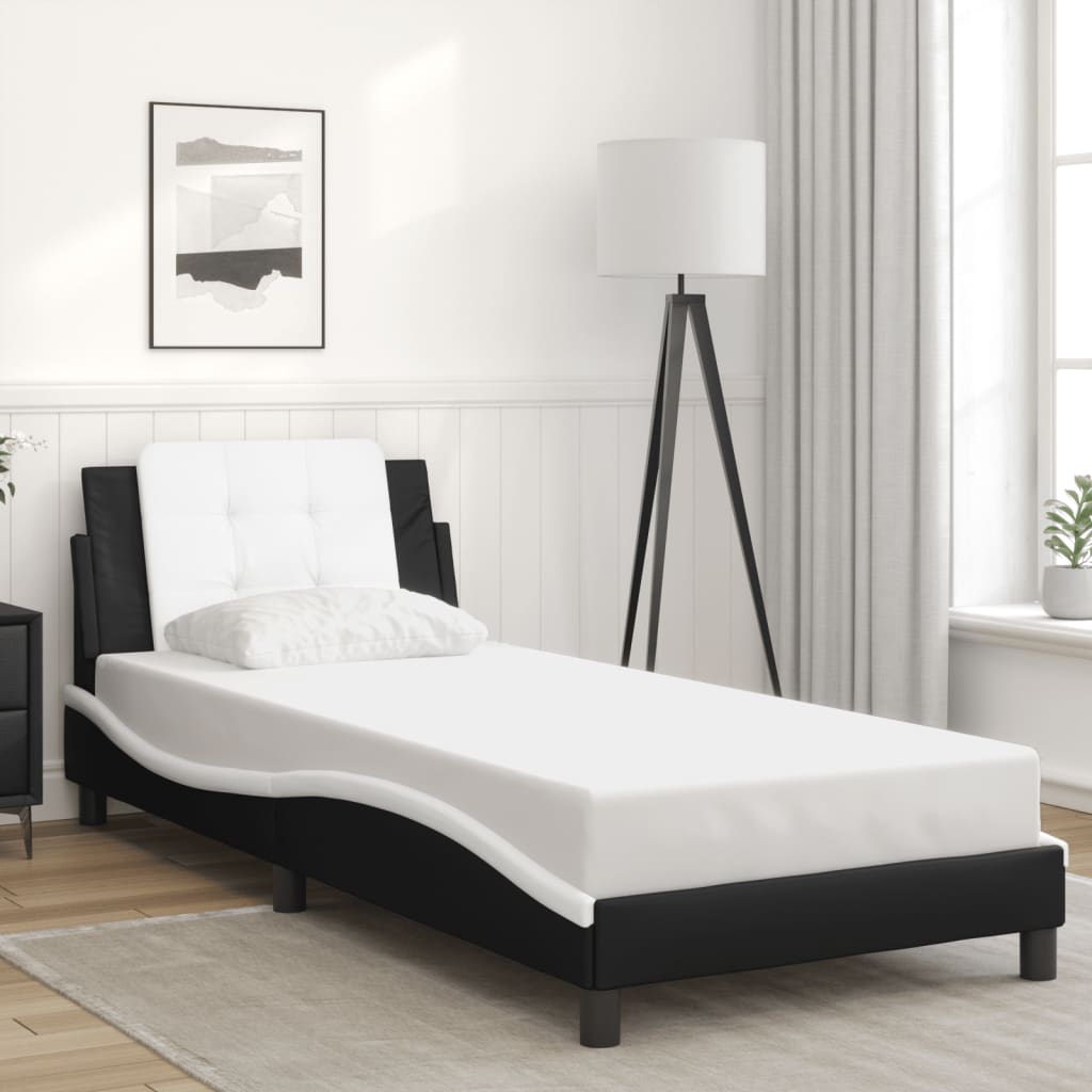 vidaXL Estructura cama cabecero cuero sintético negro blanco 90x200 cm