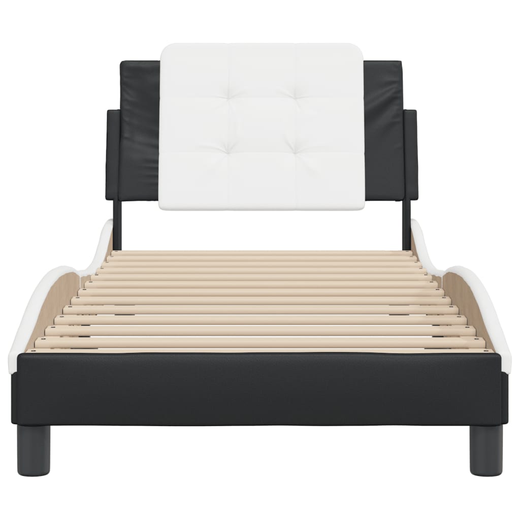 vidaXL Estructura cama cabecero cuero sintético negro blanco 90x200 cm