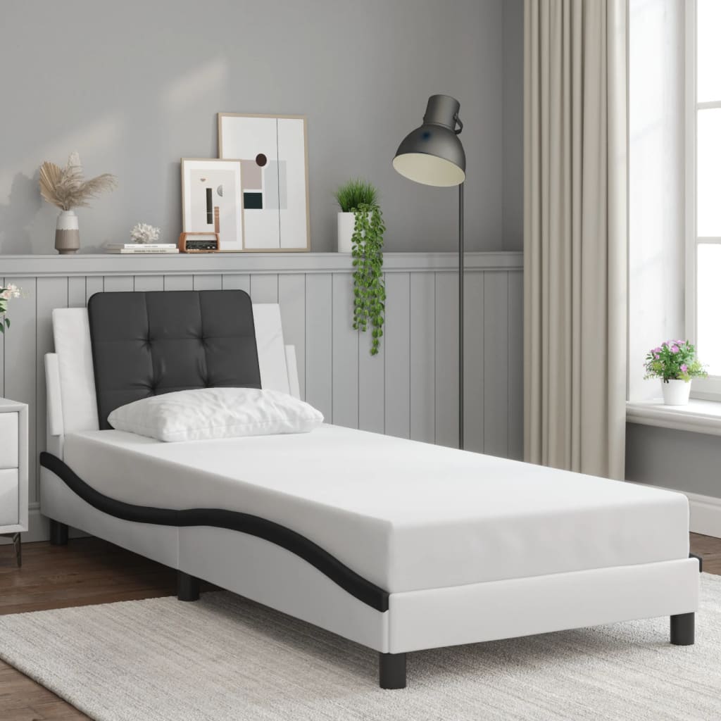 vidaXL Estructura cama cabecero cuero sintético blanco negro 90x200 cm