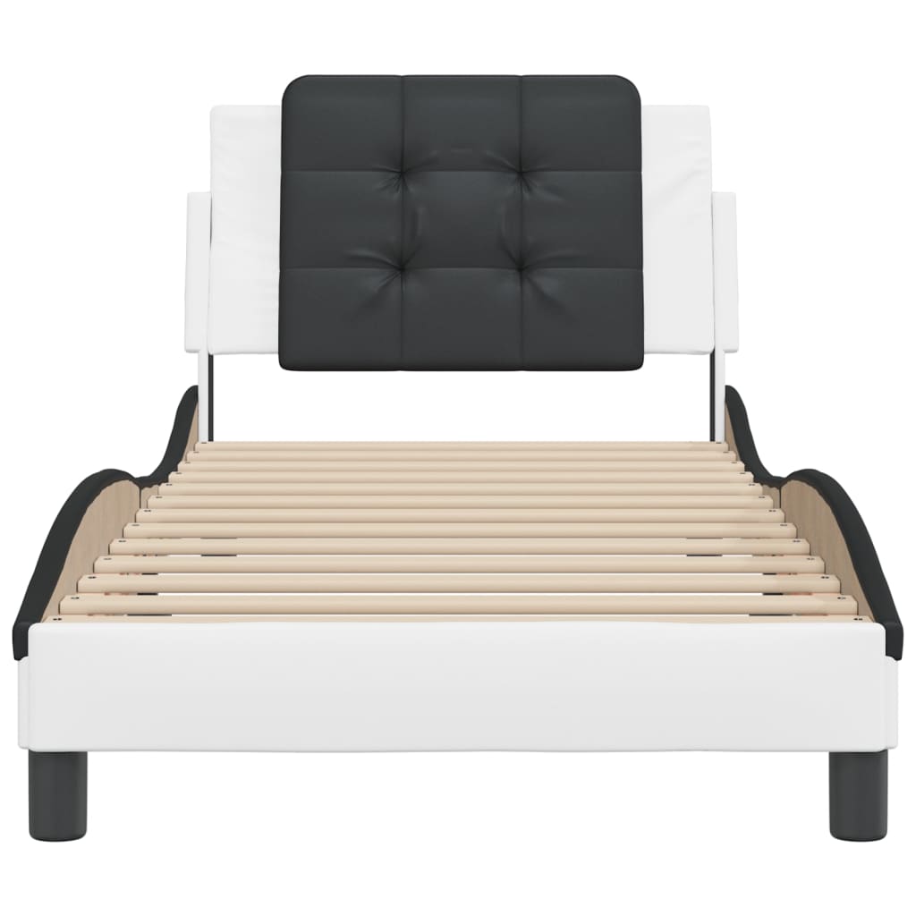 vidaXL Estructura cama cabecero cuero sintético blanco negro 90x200 cm