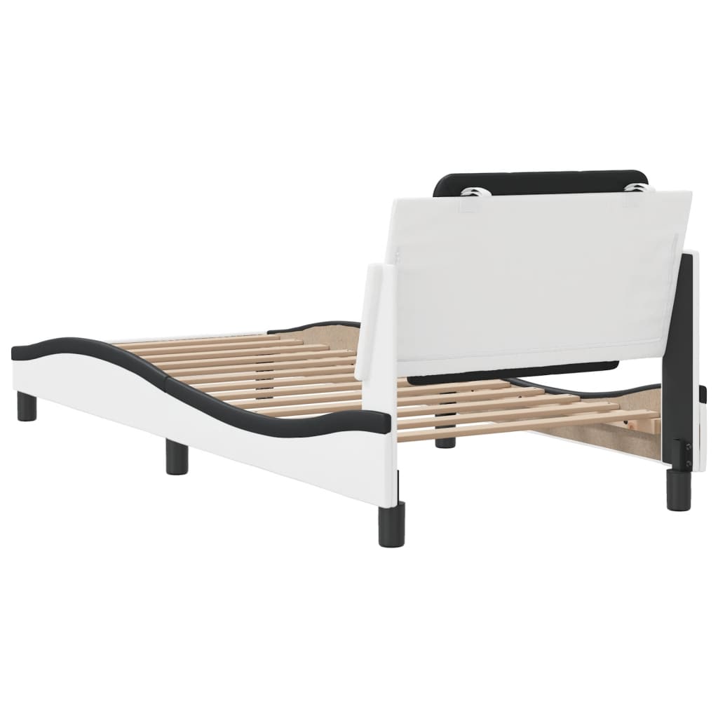 vidaXL Estructura cama cabecero cuero sintético blanco negro 90x200 cm