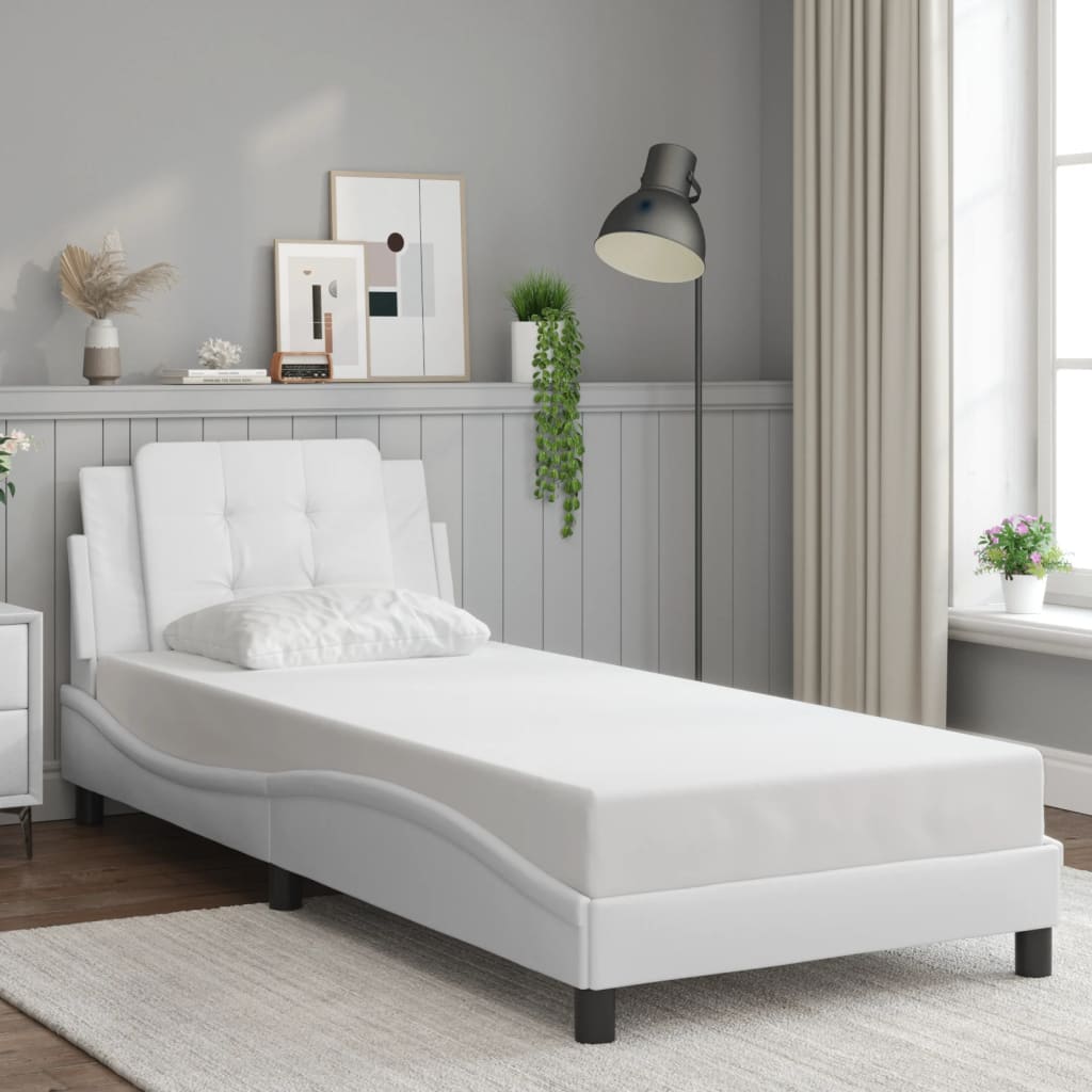 vidaXL Estructura de cama sin colchón cuero sintético blanco 100x200cm