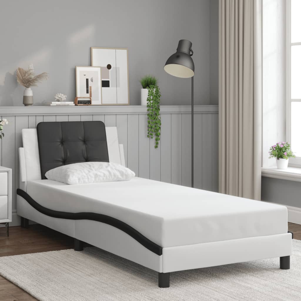 vidaXL Estructura de cama con cabecero cuero sintético blanco y negro