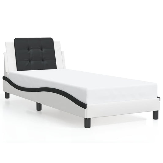 vidaXL Estructura de cama con cabecero cuero sintético blanco y negro