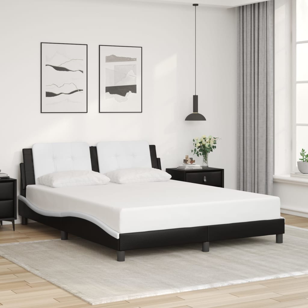 vidaXL Estructura cama cabecero cuero sintético negro blanco 160x200cm