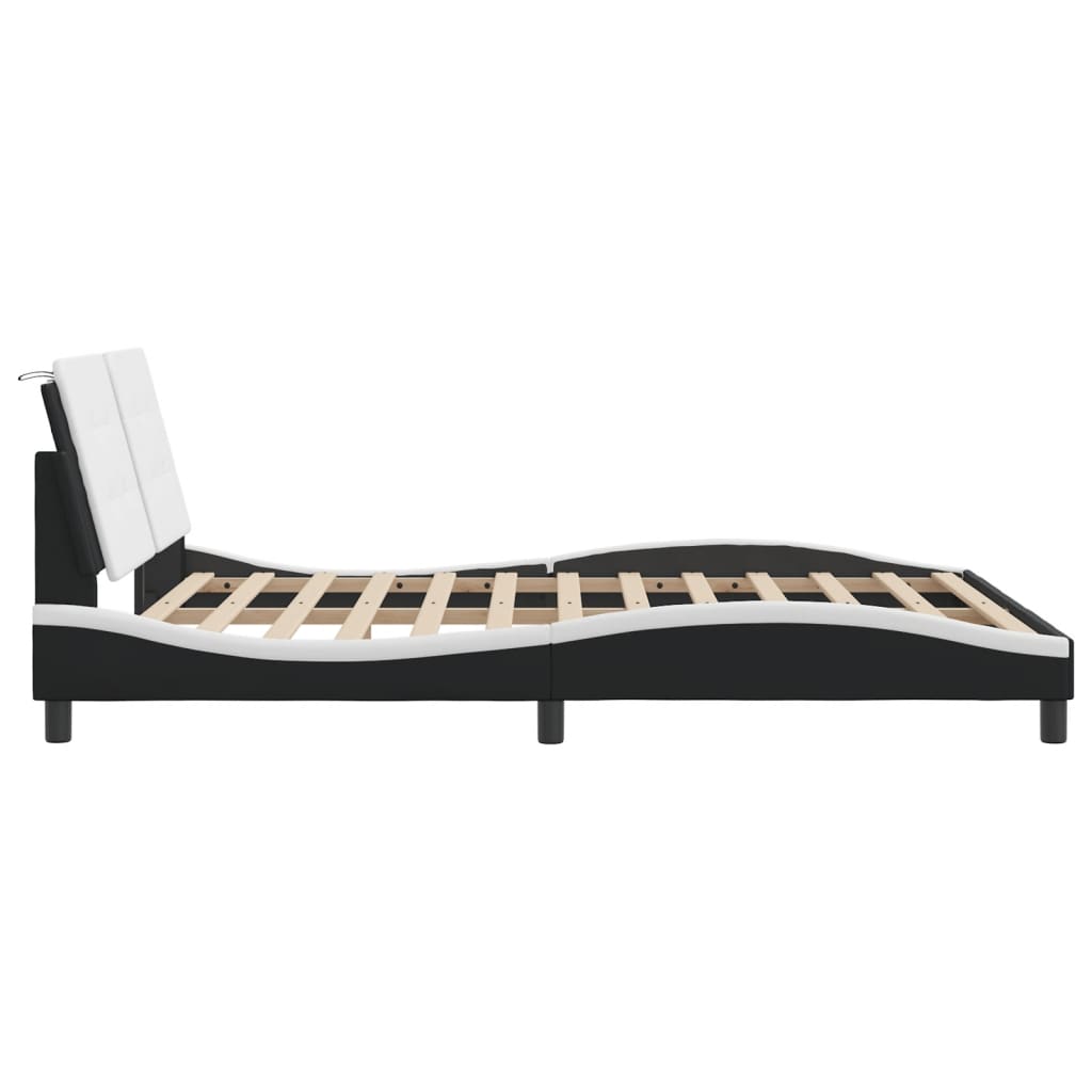 vidaXL Estructura cama cabecero cuero sintético negro blanco 160x200cm