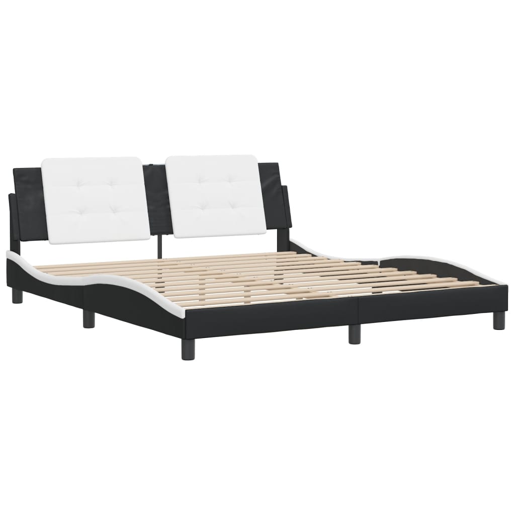 vidaXL Estructura de cama con cabecero cuero sintético negro y blanco