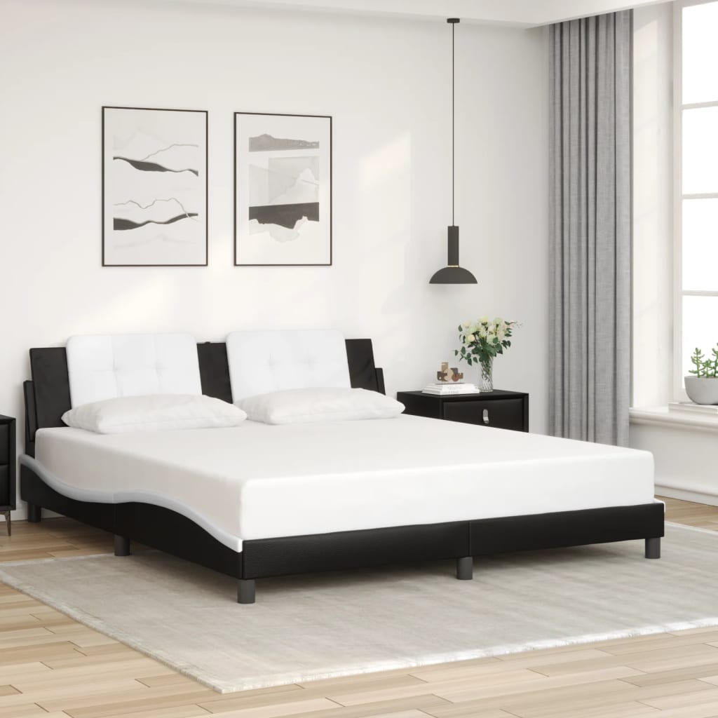 vidaXL Estructura de cama con cabecero cuero sintético negro y blanco