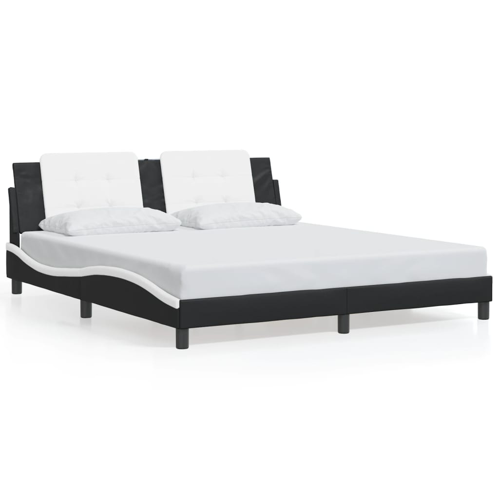 vidaXL Estructura de cama con cabecero cuero sintético negro y blanco