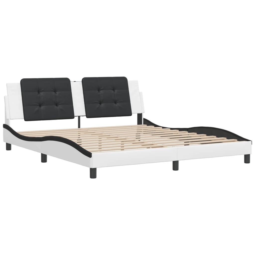 vidaXL Estructura de cama con cabecero cuero sintético blanco y negro