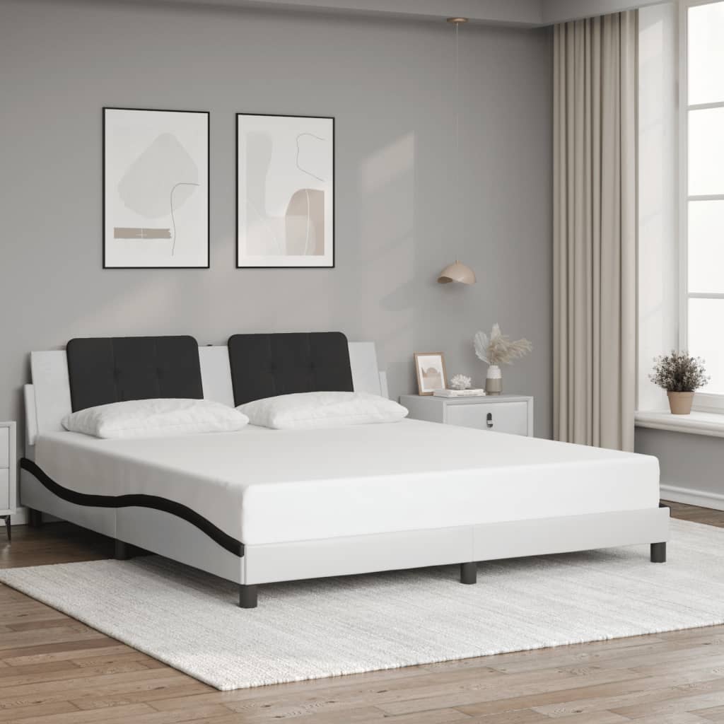 vidaXL Estructura de cama con cabecero cuero sintético blanco y negro