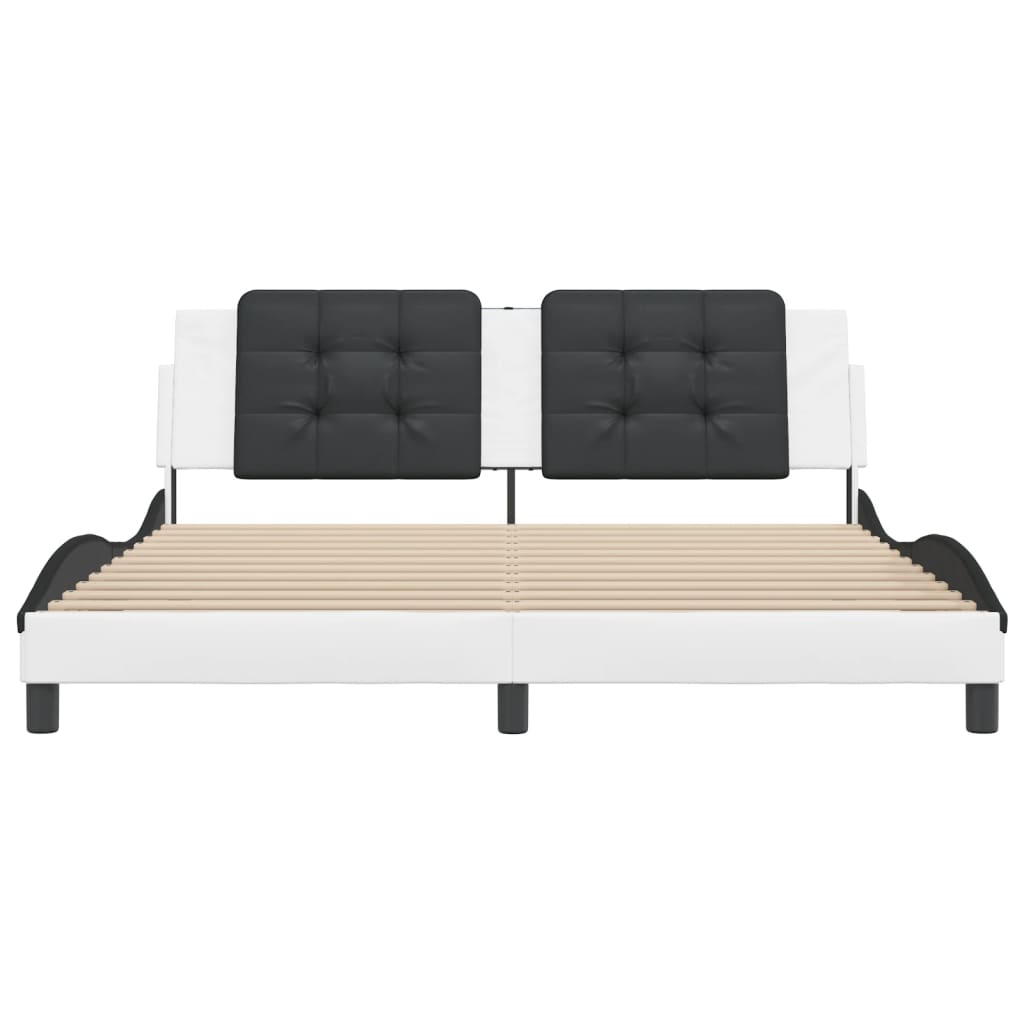 vidaXL Estructura de cama con cabecero cuero sintético blanco y negro