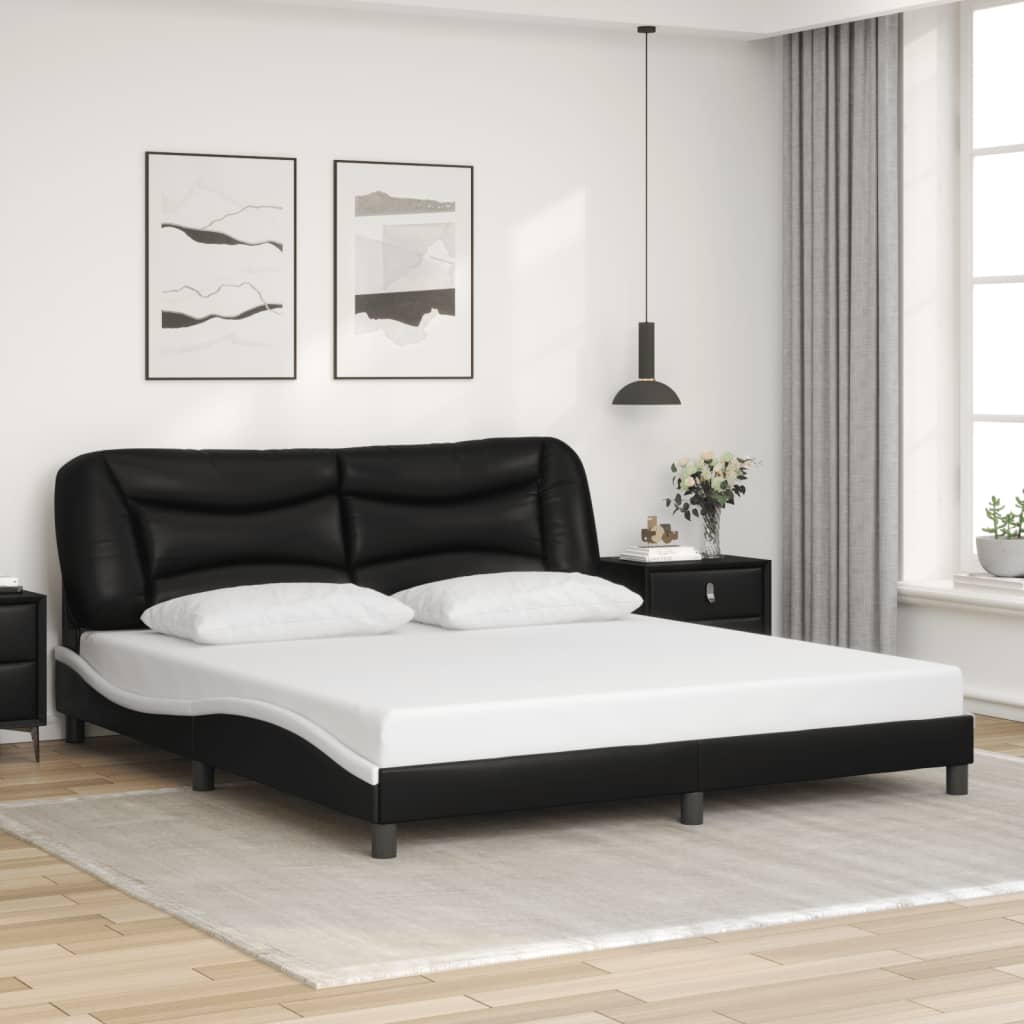 vidaXL Estructura de cama con cabecero cuero sintético negro y blanco