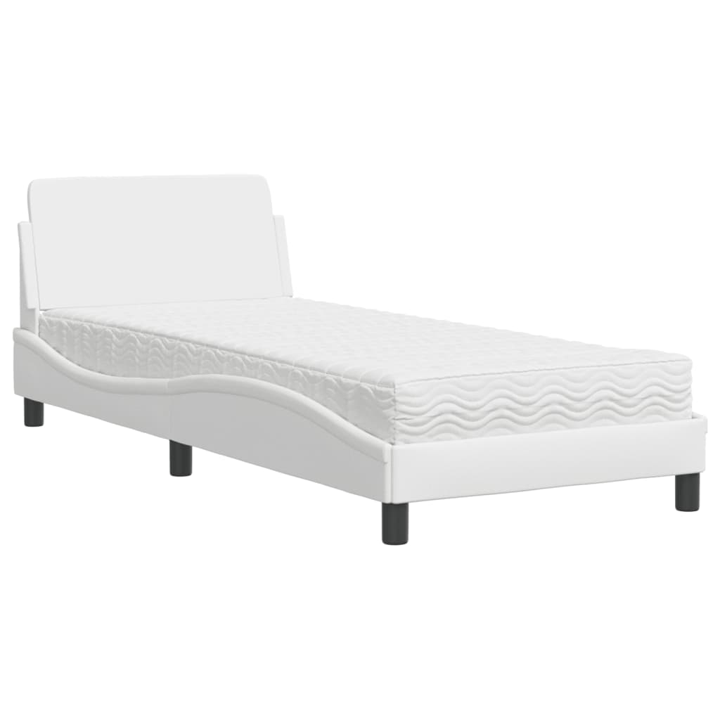 vidaXL Cama con colchón cuero sintético blanco 90x200 cm