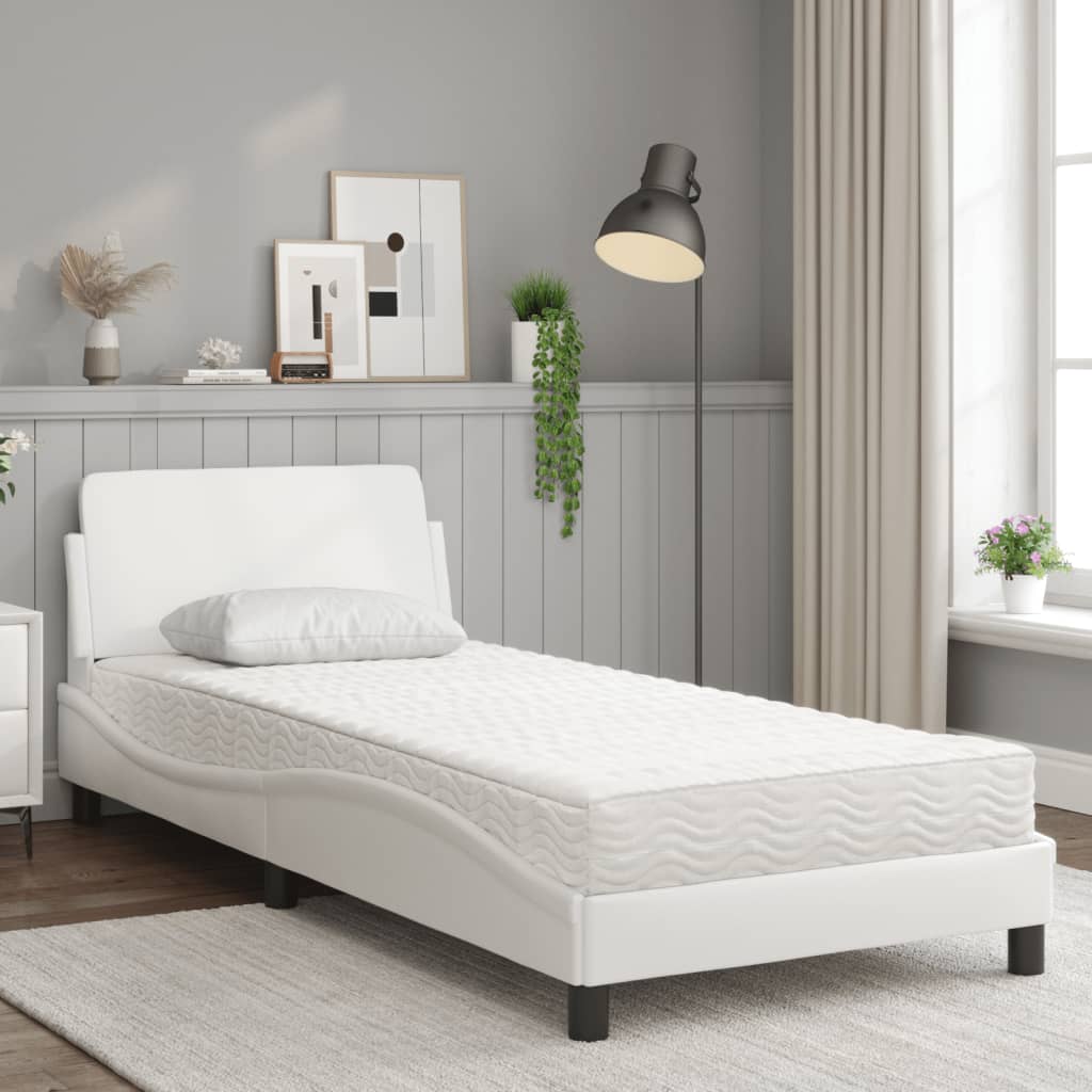 vidaXL Cama con colchón cuero sintético blanco 90x200 cm