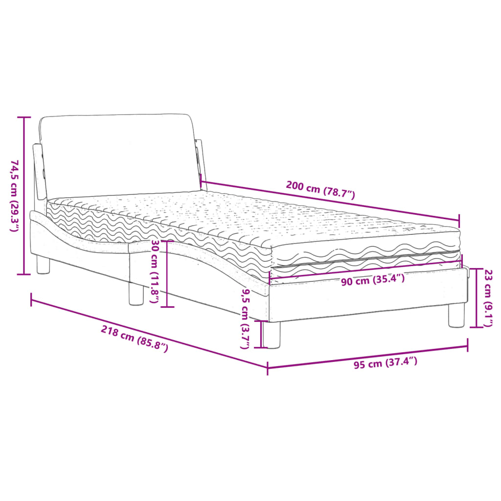 vidaXL Cama con colchón cuero sintético blanco 90x200 cm