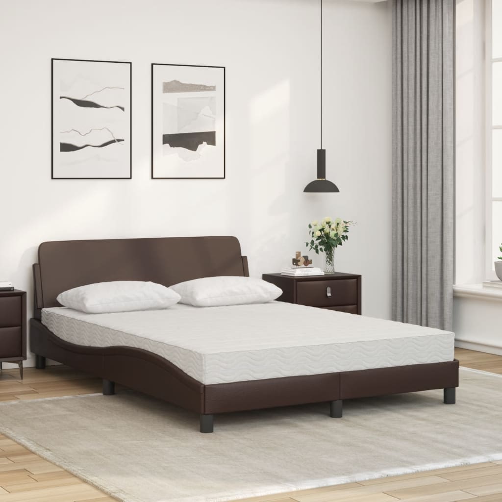 vidaXL Cama con colchón cuero sintético marrón 120x200 cm