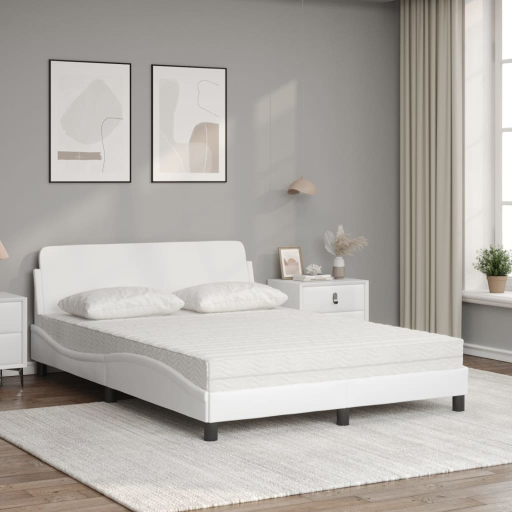 vidaXL Cama con colchón cuero sintético blanco 140x200 cm