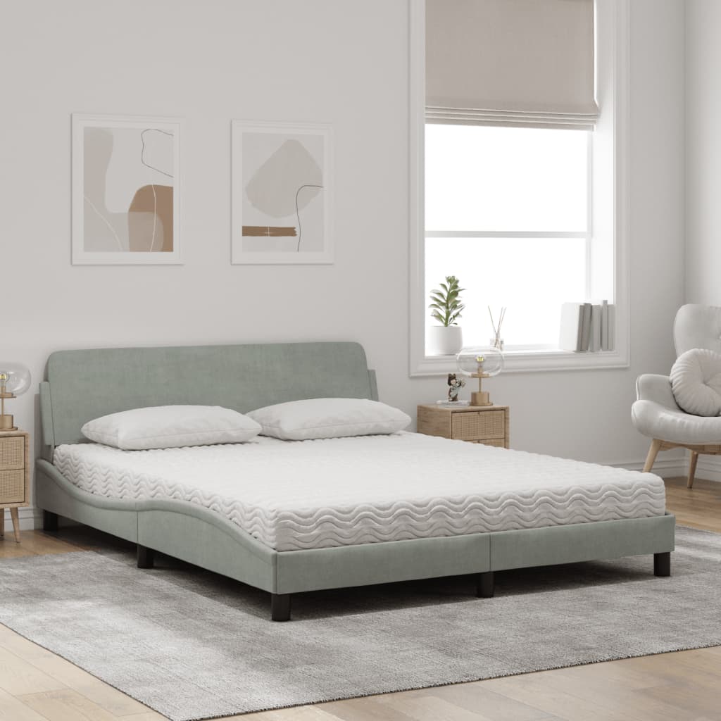 vidaXL Cama con colchón terciopelo gris claro 160x200 cm