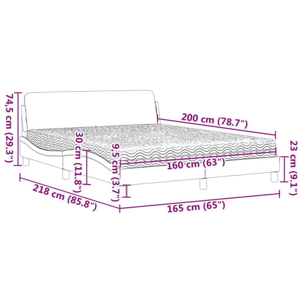 vidaXL Cama con colchón terciopelo gris claro 160x200 cm