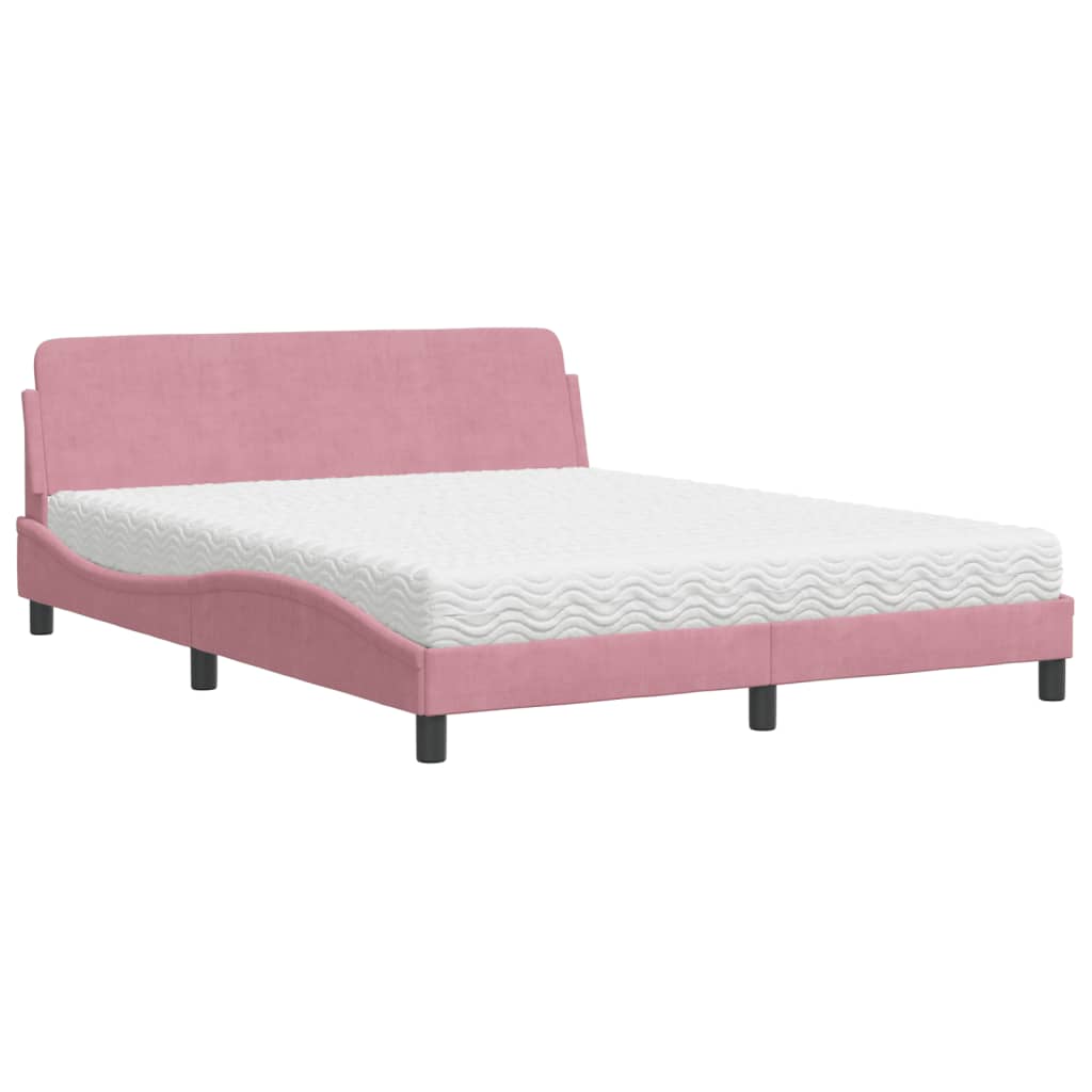 vidaXL Cama con colchón terciopelo rosa 160x200 cm