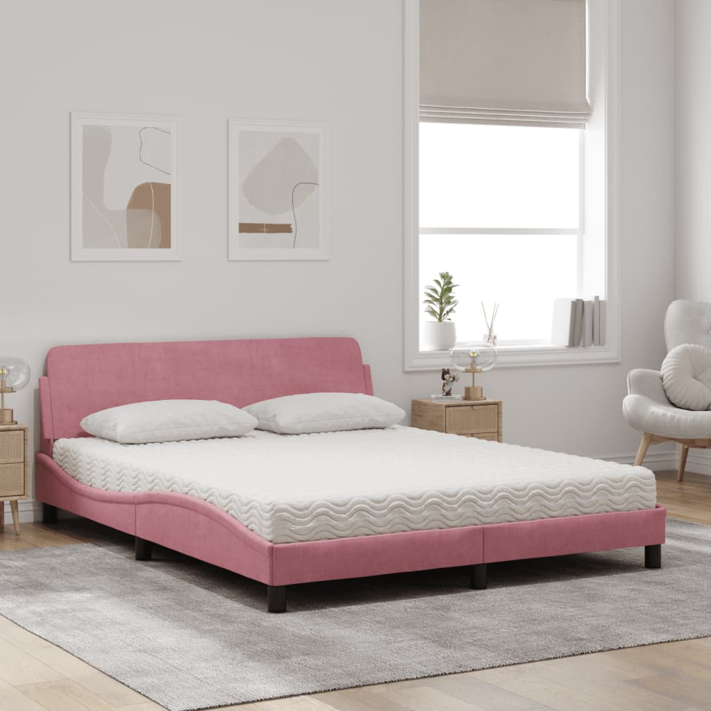 vidaXL Cama con colchón terciopelo rosa 160x200 cm