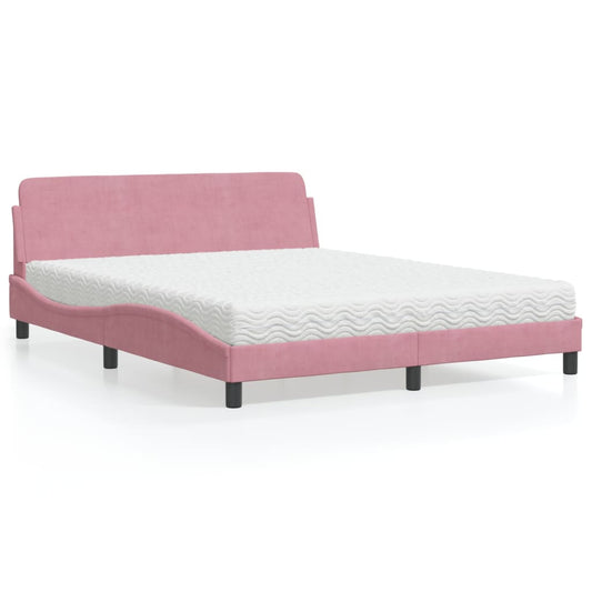 vidaXL Cama con colchón terciopelo rosa 160x200 cm