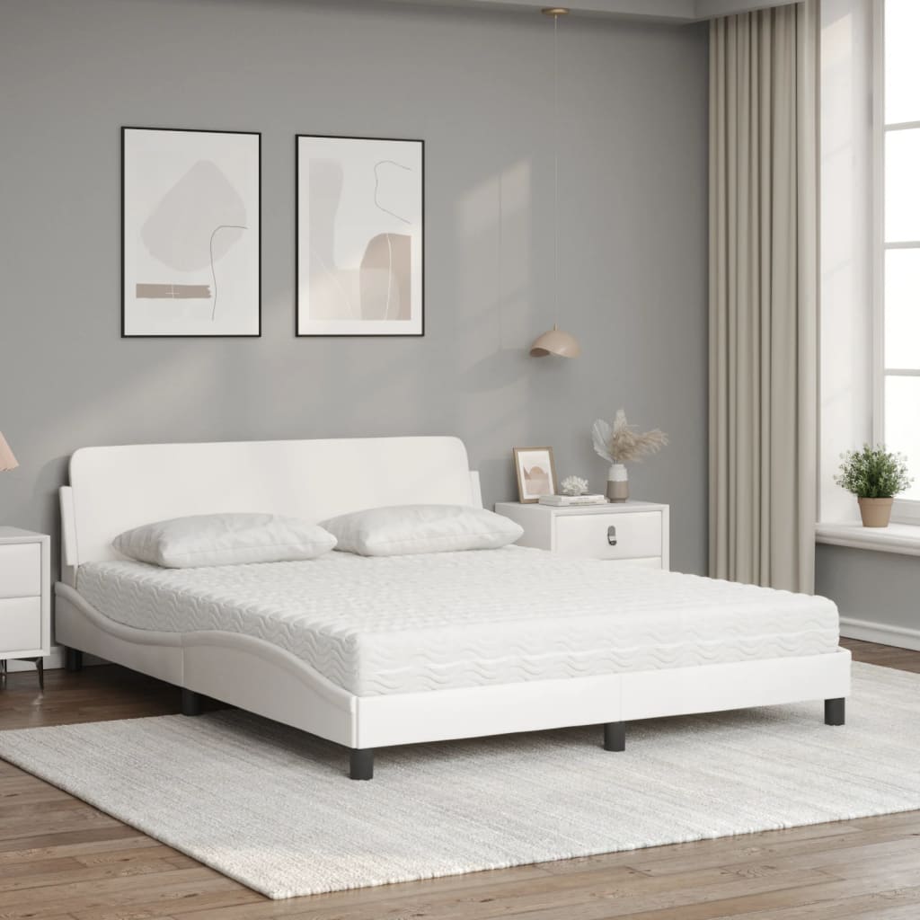 vidaXL Cama con colchón cuero sintético blanco 160x200 cm