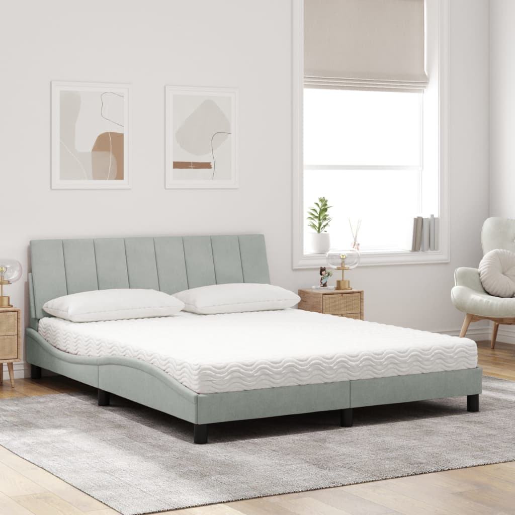 vidaXL Cama con colchón terciopelo gris claro 160x200 cm