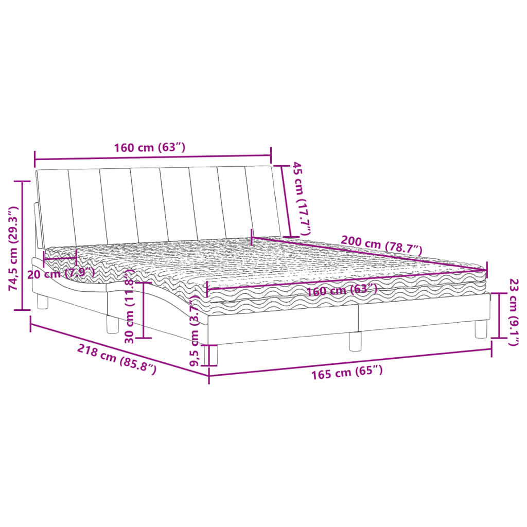 vidaXL Cama con colchón terciopelo gris claro 160x200 cm