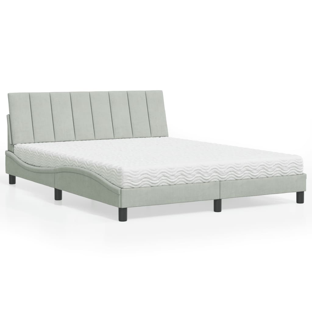 vidaXL Cama con colchón terciopelo gris claro 160x200 cm