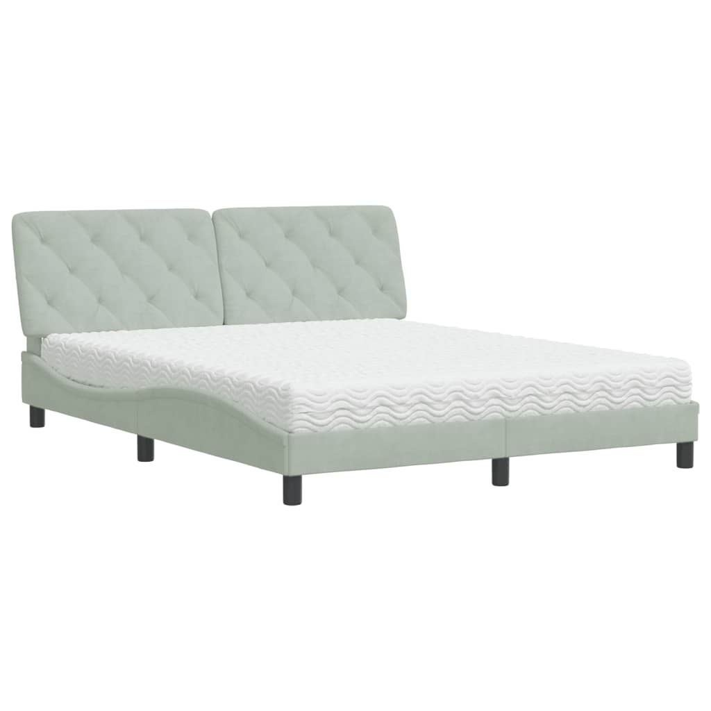 vidaXL Cama con colchón terciopelo gris claro 160x200 cm