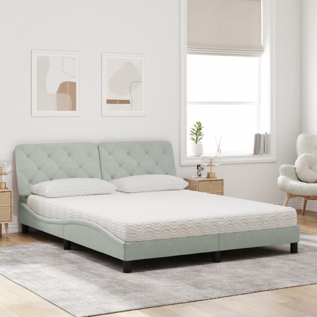 vidaXL Cama con colchón terciopelo gris claro 160x200 cm