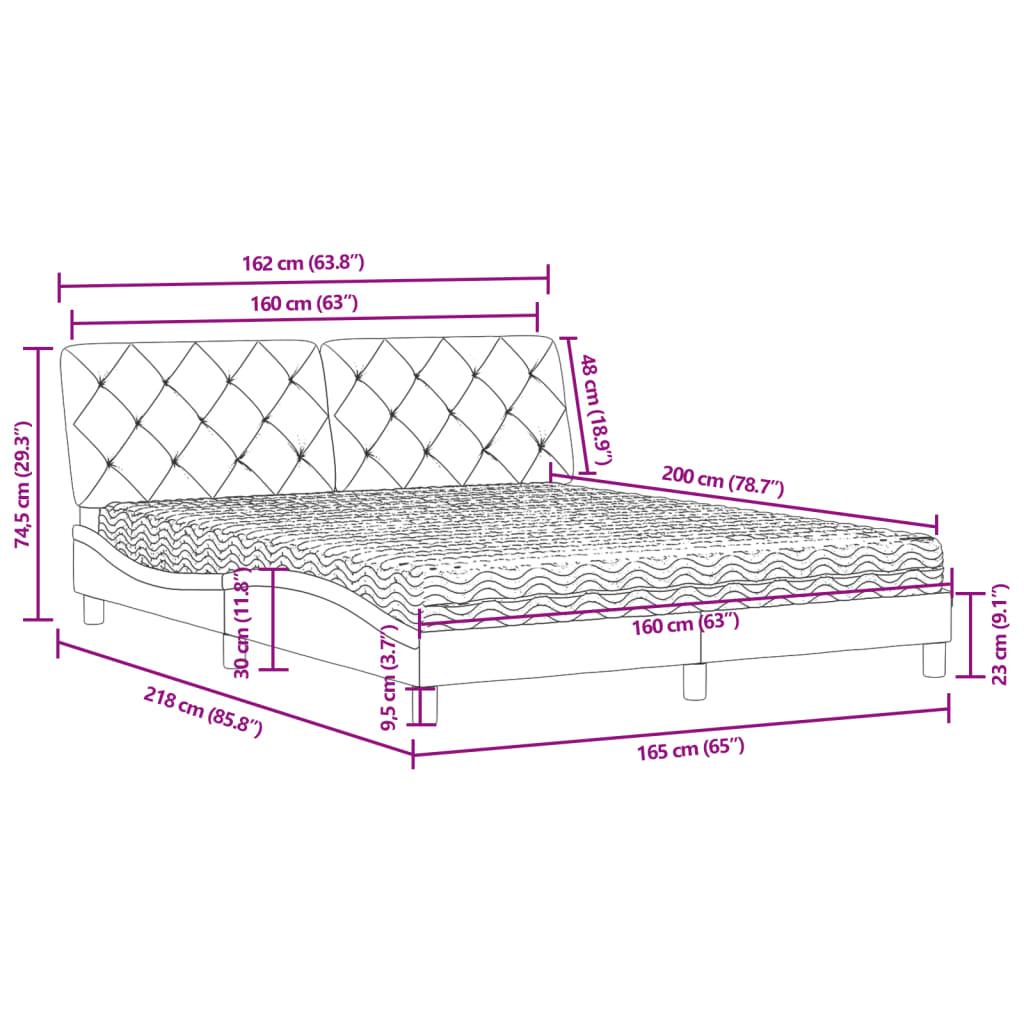 vidaXL Cama con colchón terciopelo gris claro 160x200 cm