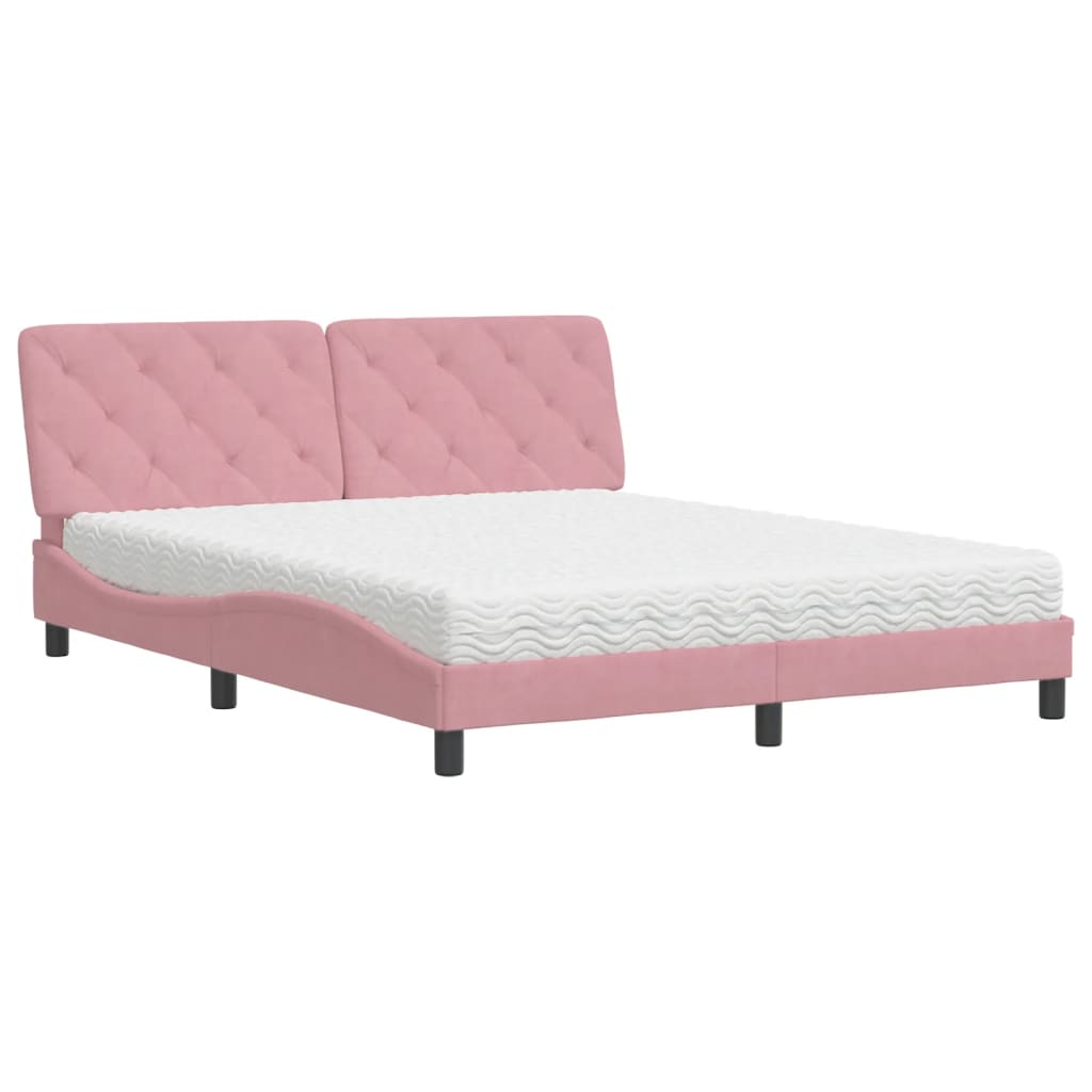 vidaXL Cama con colchón terciopelo rosa 160x200 cm