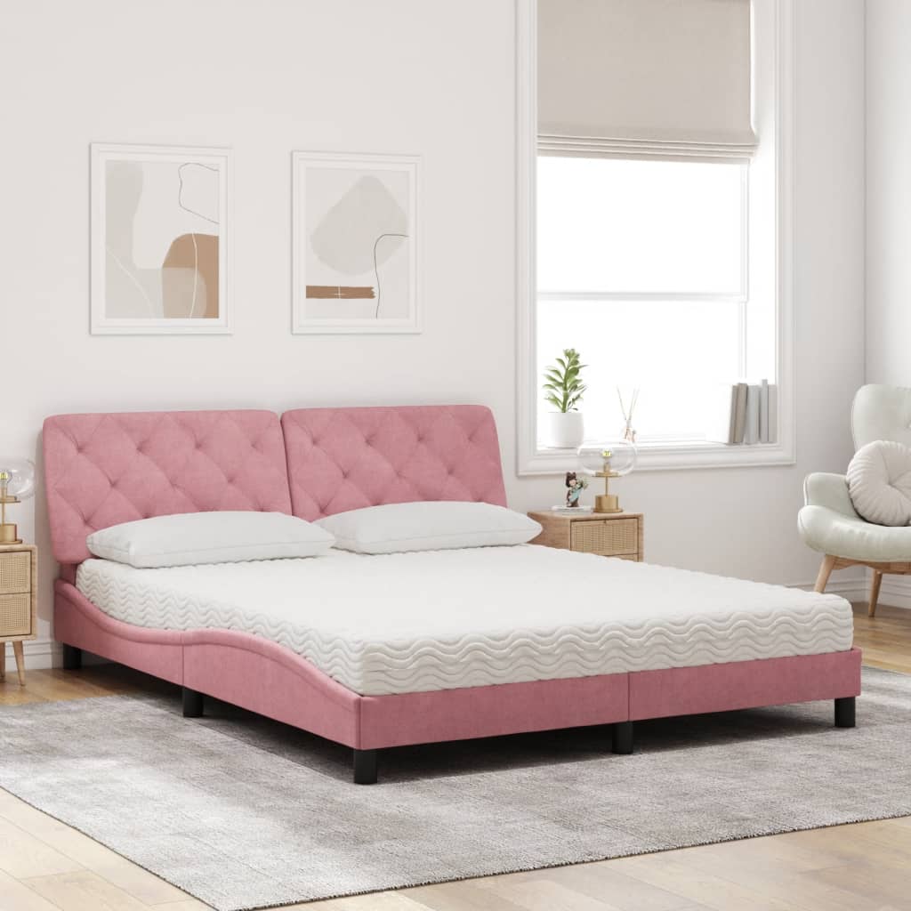 vidaXL Cama con colchón terciopelo rosa 160x200 cm